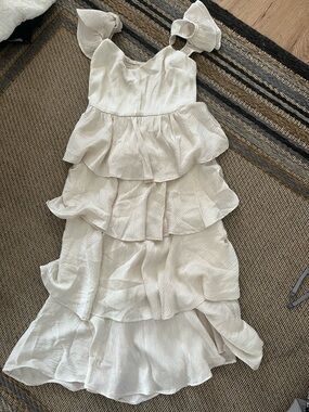 Altar'd State Cream Tiered Flutter Strap Maxi Dress
